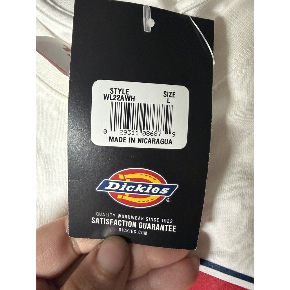 Dickie’s | Men’s White Long Sleeve Graphic Logo vintage Crew Neck T-Shirt Size L - Picture 4 of 4